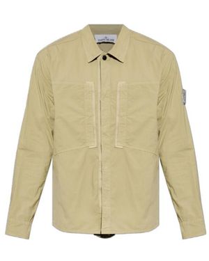 Stone Island Logo Patch Buttoned Jacket - Natural