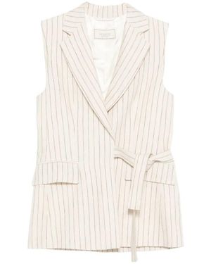 Peserico Striped Belted Sleeveless Blazer - White