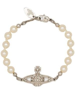 Vivienne Westwood Mini Bas Relief Pearl Logo-Charm Bracelet - Metallic
