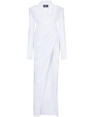 Balmain Long-Sleeved Poplin Bustier Dress - White