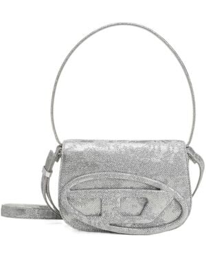 DIESEL 1Dr Logo Plaque Glittered Shoulder Bag - Grey