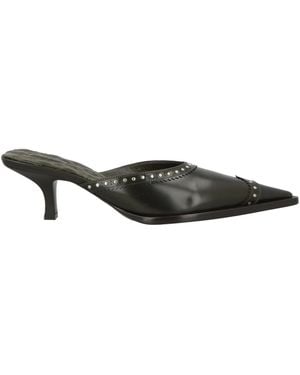 Burberry Studded Heel Leather Mule Slippers - Black