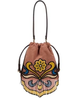 Etro Kalispera Bead And Fringe Detailed Small Bucket Bag - White