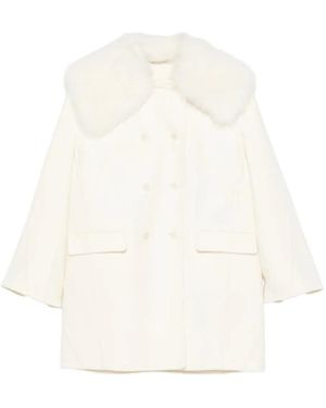 Ermanno Scervino Shearling-Trim Double-Breasted Coat - White