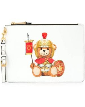 Moschino Logo Print Clutch Bag - White