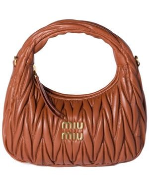 Miu Miu Wander Matelassé Nappa Leather Hobo Bag - Brown