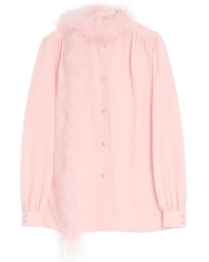 Valentino Crepe De Chine Shirt With Feathers - Pink