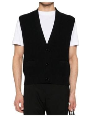 Lardini Button V-Neck Sleeveless Cardigan - Black