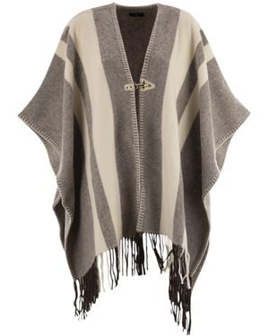 Fay Hook-Closure Fringed Poncho - Multicolor