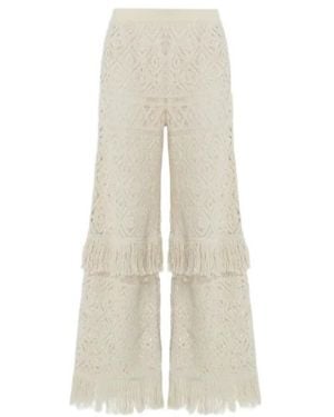 La DoubleJ Fringed Palazzo Trousers - White