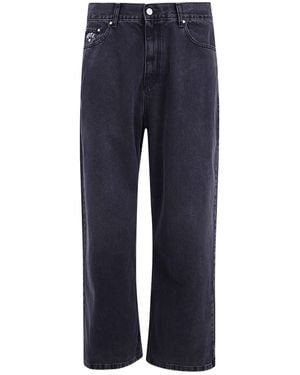 Arte' Faded-Effect Logo-Patch Jeans - Blue