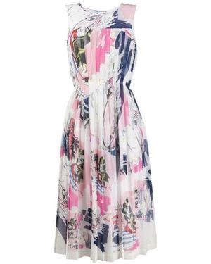 Ermanno Scervino Comic Print Pleated Dress - White