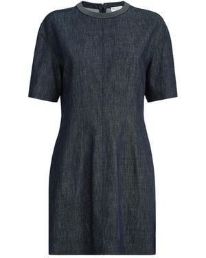 Brunello Cucinelli Short-Sleeved Denim Mini Dress - Blue