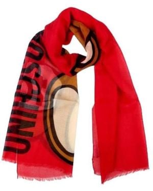 Moschino Teddy Bear Logo Pattern Scarf - Red