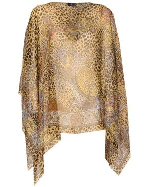 Etro Paisley Printed Draped Poncho - Metallic