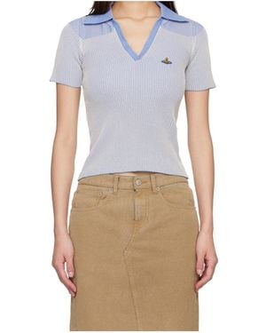 Vivienne Westwood Striped Knit Polo Top - Blue