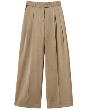 Twinset Matte Satin Wide-Leg Pants - Natural