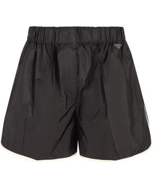 Prada Logo Plaque Elasticated-Waistband Shorts - Grey