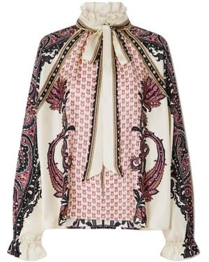 Etro Bow-Tie Ruffle Print Shirt - Pink