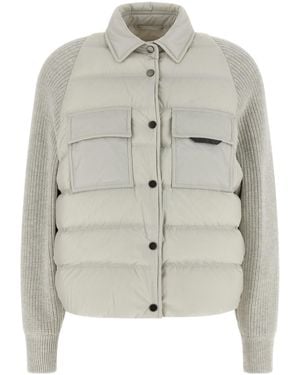 Brunello Cucinelli Shiny Flap Detail Puffer Jackets - Grey