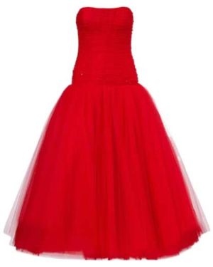 Carolina Herrera Embellished Strapless Tulle Gown - Red
