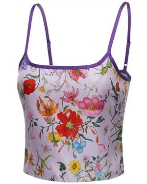 Gucci Floral Print Cropped Singlet - Blue