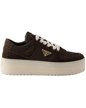Prada Downtown Bold Re-Nylon And Suede Sneakers - Black