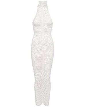 Alex Perry Crystal-Embellished Ruched Maxi Dress - White