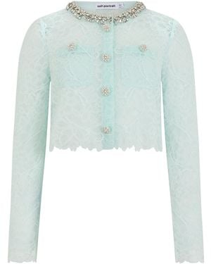 Self-Portrait Cropped Lace Embellished Jacket - Blue