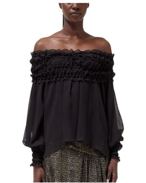 Blumarine Ruffled Off-Shoulder Blouse - Black