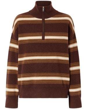 STAUD Hudson Striped Cashmere Turtleneck Jumper - Brown