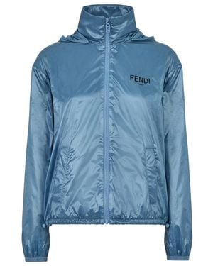 Fendi High-Necked Hooded Jacket - Blue