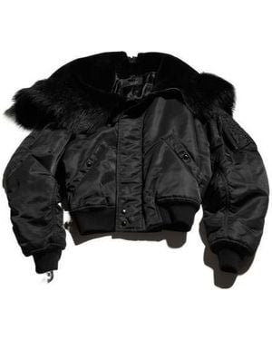 Gucci Padded Bomber Jacket With Shearling - Black