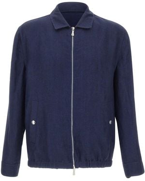 Eleventy Zip-Up Shirt Collar Jacket - Blue