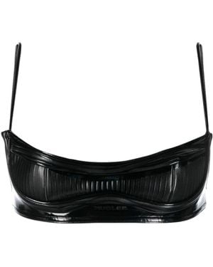 Mugler Logo-Embossed Bralette - Black