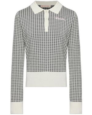 Marni Checkered Polo Knitted Sweater - Gray
