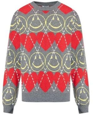 Moschino Smiley Patterned Knitted Sweater - Red