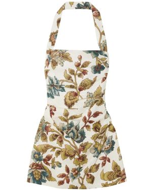 SIR. Floral-Print Linen Halterneck Mini Dress - Metallic