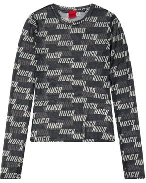 BOSS Mesh Crewneck Longsleeve Top - Gray