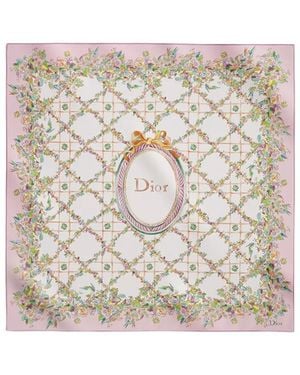 Dior Floral Cannage 90 Square Scarf - White