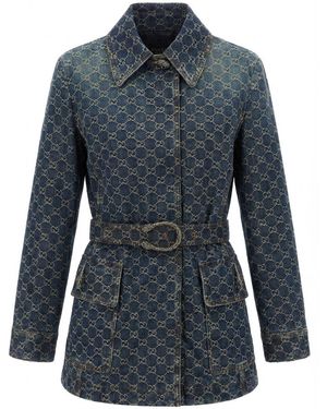Gucci Gg Cotton Denim Jacquard Jacket - Blue