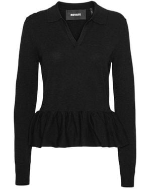 ROTATE BIRGER CHRISTENSEN Peplum Knit Top - Black