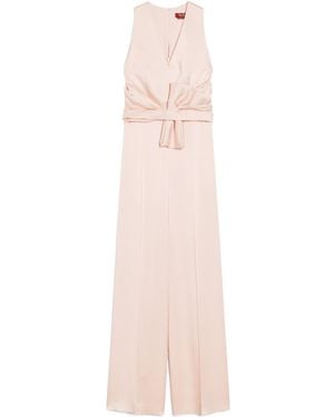 Max Mara Studio Pomez V-Neck Knot Detailed Jumpsuit - Pink