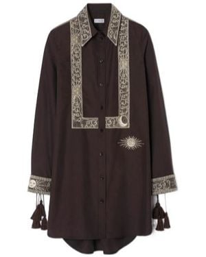 Burberry Embroidered Shirt Dress - Brown