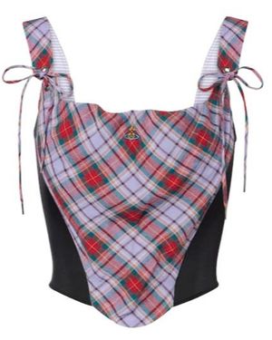 Vivienne Westwood Puppy Tartan Linen And Mesh Bustier Top - Pink