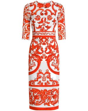 Dolce & Gabbana Majolica-Printed Midi Dress - Red