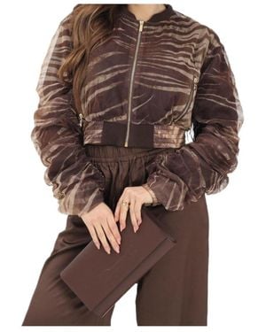 Just Cavalli Zebra-Print Ruched-Sleeve Zip-Up Jacket - Brown