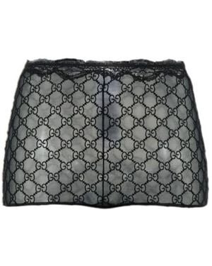 Gucci Gg Embroidered Lace Culottes - Gray