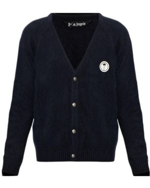 Palm Angels Long-Sleeved Knitted Cardigan - Blue