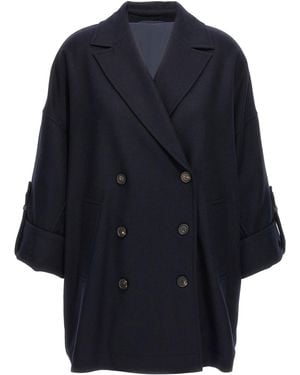 Brunello Cucinelli 'Shiny Cuff Details' Caban Coat - Blue